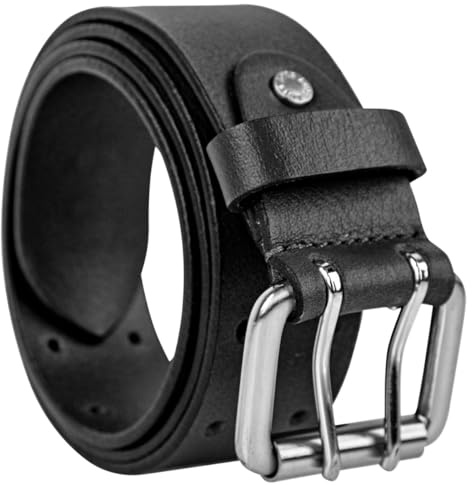 Lois - Cinturón De Cuero Para Hombre Con Hebilla Automática Ajustable, Cinturón De Piel De Vacuno Genuino Negro, Estilo Formal y Casual. Talla Ajustable con Tornillo
