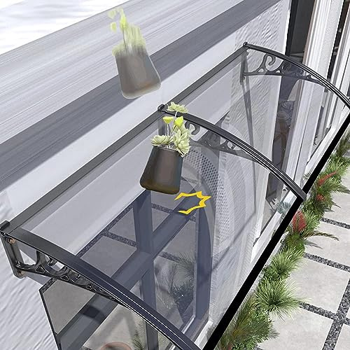KGUDYS Door Canopy Awning,Quiet Self-Cleaning Porch Canopy,Outdoor Roofing Rain Shelter,Uv Protection/Waterproof,Polycarbonate Sun Shade with Aluminium Alloy Bracket,Clear-60x110cm/24x43in