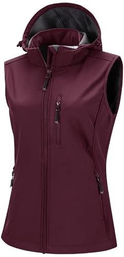 33 000 fot softshell västar för kvinnor med avtagbar huva fleece fodrad ärmlös jacka vattentät vindtät sportväst väst med 5 fickor för ridning löpning vandring