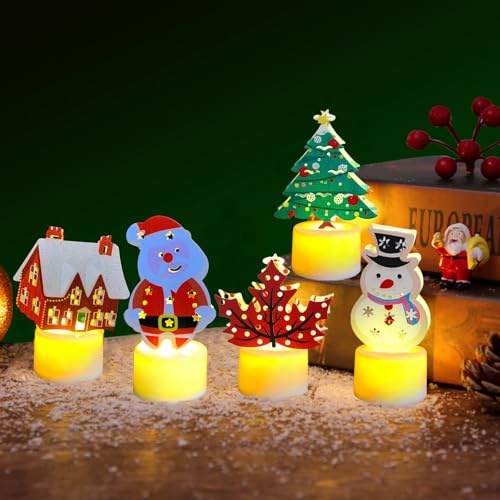 Lergas Weihnachtsdeko LED Kerzen, 5 Stück Thema Weihnachten Elektrische LED Teelichter, Flammenlose LED Kerze Batteriebetrieben für Weihnachten Dekoration, Heimdekoration, Tischdeko (C)