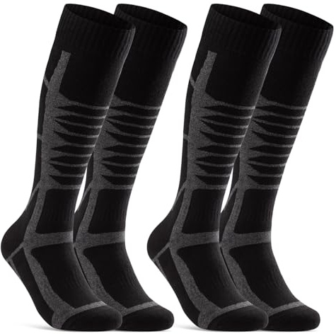 sockenkauf24 2 Paires Chaussette de Ski Homme et Femme Chaussette Ski Hautes de Snowboard 34715 (Noir 47-50)