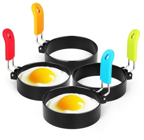 1-6 anillos antiadherentes para freír huevos, círculos perfectos, redondos, fritos/escalfadores, panqueques (4 moldes de anillo)