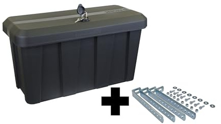 Deichselbox Daken Blackit Lite, Werkzeugkasten, Gurtkiste, Anhängerbox, Staukiste, Daken B24-2 + Vertikaler Halter VH401, Edelstahlhaus GmbH