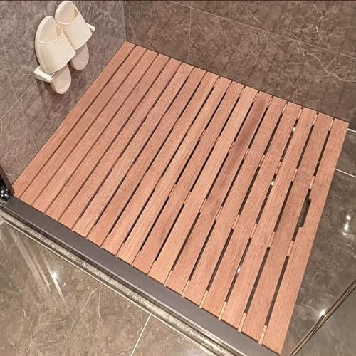 Caillebotis de Douche,Tapis de Bain en Bois Antidérapant,Tapis de Bain en Bambou à Séchage Rapide,pour Cuisine,Chambre à Coucher,Salle de Bain,Toilettes,Paillasson Domestiques (50x65cm/20x26in)