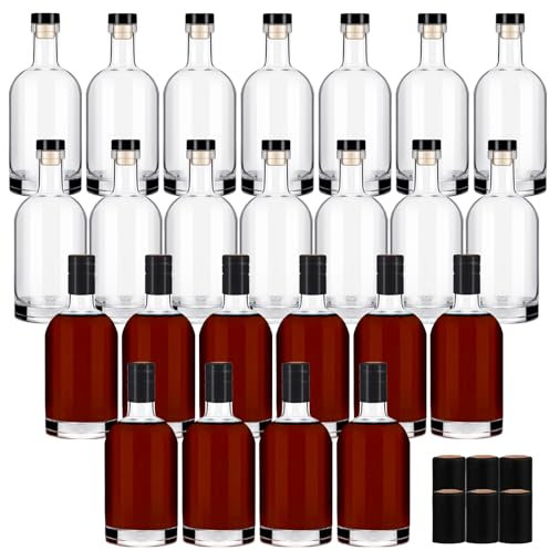 Liengoron Paquete de 24 botellas de vidrio con corcho de 3 onzas, botellas de vidrio transparente de 100 ml, botellas nórdicas con tapón, botellas de vino vacías de base pesada para vino, bebidas,
