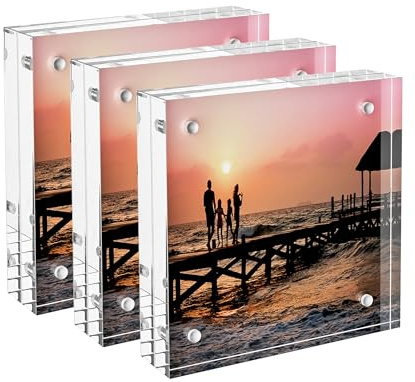 Sezanrpt Lot de 3 cadres photo en acrylique de 7,6 x 7,6 cm pour photos de 7,6 x 7,6 cm ou 5 x 5,1 cm, cadres photo épais double face transparents pour photos de bureau, petits porte-capsules
