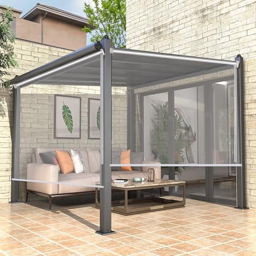 kufu01 Durchsichtige Gartenrollos Garten,Transparent Wasserdichtes Roll-Up-Rollo,Außenrollo Seitenrollo,50–160 cm Breite Optional Fensterrollo,für Fenster,Tür,Büro,Dicke 0,5mm (W140xH230cm/W55 xH91)