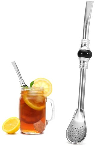 SNOMEL Cannucce in acciaio inox per yerba mate, riutilizzabili, cannucce Bombilla Mate, lunghe 19 cm, per tè e caffè sfusi (nero)