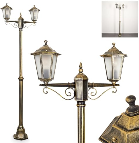 HOFSTEIN Kandelaber Loria, Außenwegeleuchte aus Metall/Milchglas in Gold-Braun, Wechselscheiben Klar, Wegeleuchte im Landhaus/Antik/Retro/Vintage-Design, Garten, Terrasse, Hof, max. 200cm, 2xE27, IP44