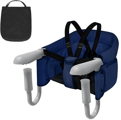 UISEBRT Seggiolino da tavolo pieghevole per bambini, con morsetti antiscivolo e cintura di sicurezza, per la casa e il viaggio, blu