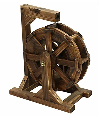 Fuente de Rueda de Agua de Madera para jardín, Patio, Estanque, Piscina, Fuente de Cascada Ornamental para balcón Interior y Exterior Vintage, con Bomba de Agua y Soporte, Madera de Abeto, 20 cm, 30