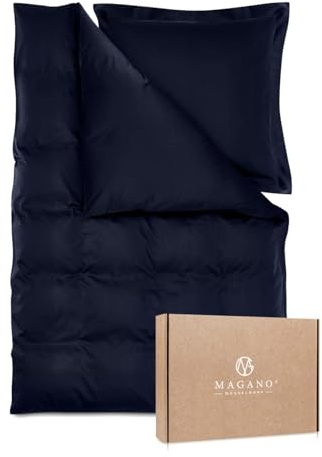 Magano® Luxus Bettwäsche-Set - Bambus & Baumwolle Satin - 400 TC Premiumqualität (Dark Blue, 155x220 cm + 80x80 cm)