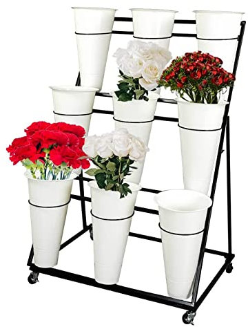 pflanzenständer3-stufiger 41-Zoll-Blumenständer, leiterförmiger Pflanzenständer mit Rädern und Blumeneimer, Blumenwagen für drinnen und draußen, Leiterregal für Floristen, Garten, Terrasse