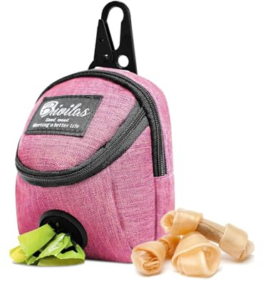 MultiValue Sac à friandises pour chien - Multifonctionnel - Sac à friandises pour chien - En tissu Oxford imperméable - Avec distributeur de sacs à déjections canines - Rose A