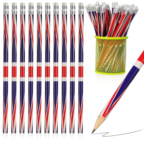 SHINEOFI 60Pcs UK Flag Pencils, British Union Jack Wooden Pencils Eraser | 60Pcs British Union Jack pattern woodenpencils with erasers. Perfect for school & office supplies or party decorations.