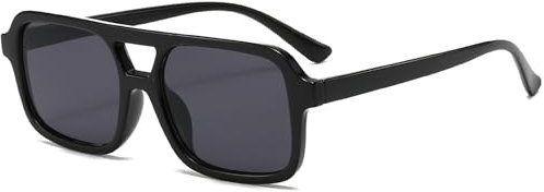 Laurinny Retro Quadratische Sonnenbrille Damen Herren 70er Jahre Vintage Trendy Brille Klassisch mit Double Brücke Sonnenbrille(Schwarz/Grau)