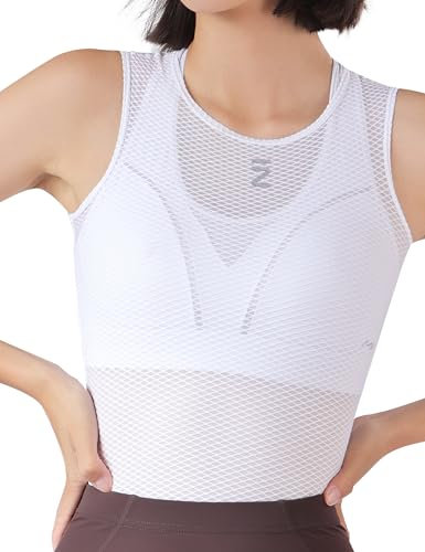 INBIKE Damen Fahrradweste Abnehmen Mesh Ärmellose Weste Leichtes Body Shaping Shirt Schnelltrocknend Atmungsaktiv Reflektierende Tank Tops Sommer Fahrradbekleidung Sporthemden Fahrradtrikot Weiß L