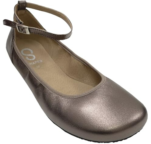 Shapen Leder Ballerina 3 mm Krepp Sohle in Schimmerndem Bronze mit Riemchen v Barefoot *Tulip* (Bronze, EU Schuhgrößensystem, Erwachsene, Damen, Numerisch, M, 40)