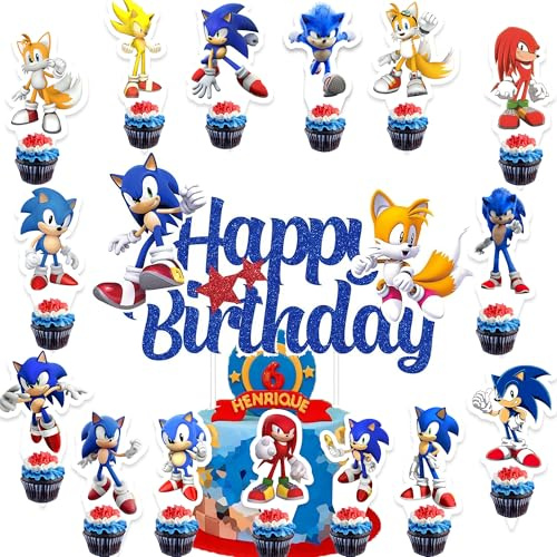 31 Pcs GameSonic Cake Toppers for Kids, Cake Decorations, Cupcake Toppers, Birthday Party Decorations Supplies
