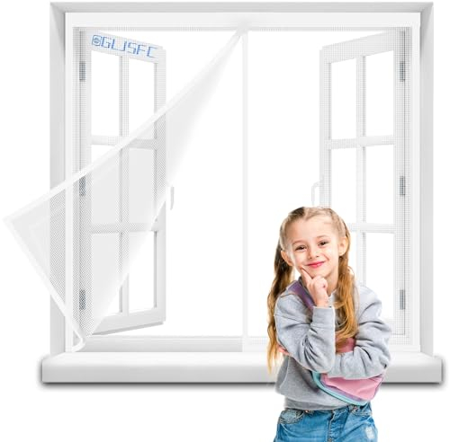 katzengitter balkonFenster, 95x60cm Verdickte Katzenschutzgitter für Wohnzimmer, Schlafzimmer, Küche, Terrasse, Hund Katze Gittertür mit Reißverschluss… Weiß