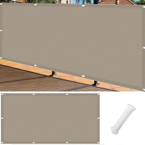 Balkon Sichtschutz Wasserdicht 120 x 130 cm Uv-Schutz, Windschutz Balkonverkleidung Balkonblende mit Ösen Kabelbinder Und Kordel Sichtschutz für Balkon Terrasse, Taupe