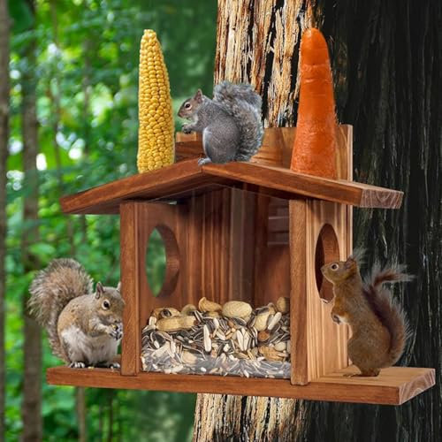 Sonhomay Eichhörnchen-Futterstation aus Holz, Eichhörnchen-Picknicktisch, freistehend, Braun, 33 x 12,7 x 23,6 cm