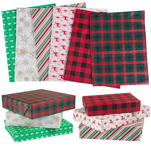 120 Blatt Weihnachts seidenpapier 50 x 50cm, Weihnachts-Seidenpapier für frohe Weihnachten, Feiertags Party Dekorationen, Geschenktüten, DIY-Basteln, 6 Designs