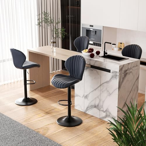 Hawthyhome Barhocker 4er Set Höhenverstellbar mit Lehne Stoffbezug Dunkelgrau