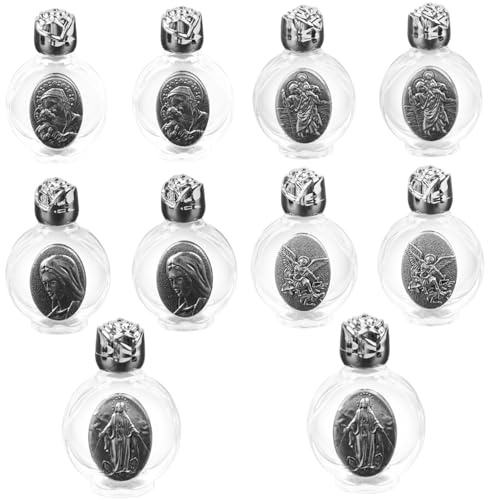 Botella de agua bendita, 10 unidades en relieve, contenedor de agua bendita vacía de vidrio bendito, frasco cristiano de agua bendita para regalo religioso, decoración del hogar, boda, plata,