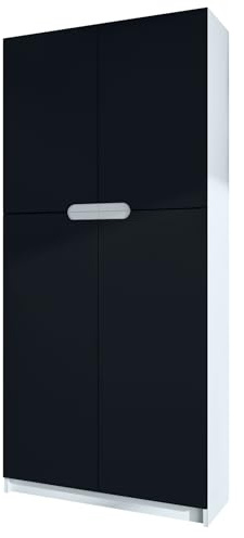 Vladon Büroschrank Logan V1, Made in Germany, Aktenschrank mit 5 Fächern und 4 Türen, Weiß matt/Schwarz matt (82 x 185 x 37 cm)