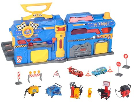 TACHAN - Garaje Maletín Carreras - con Sonidos y Luces - Incluye vehículos y Accesorios - +3 (CPA Toy Group 796T00943)