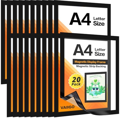VAIIGO Cadre magnétique pour réfrigérateur A4, lot de 20 cadres magnétiques, cadres d'information pour la maison/le bureau, porte-feuilles pour surface magnétique, tableau blanc et surfaces