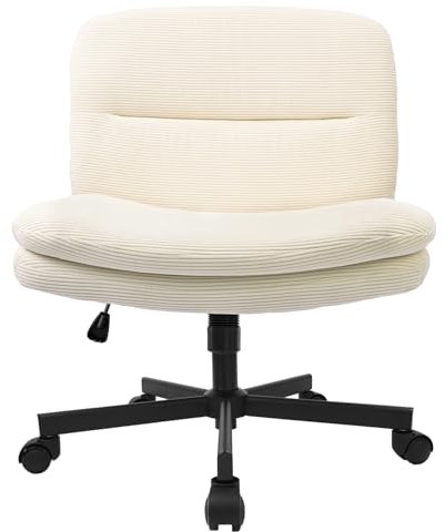 Durrafy Bürostuhl, 360° Drehstuhl mit Schwerkraftbremse Rollen, Stuhl Ohne Armlehnen, Schreibtischstuhl Höhenverstellbar, Bis 136KG Belastbar, für Schlafzimmer Büro Wohnzimmer, Beige