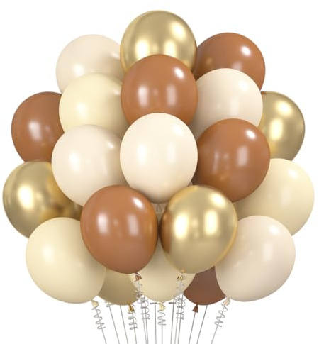 Luftballons Beige Braune, 60 Stück Luftballons Braun Weiß Gold, Beige Ballons Hochzeit Set, Latexballon Aprikose Braun Sandweiß Gold Metallic Helium Ballons für Geburtstag Babyparty Hochzeitsdeko