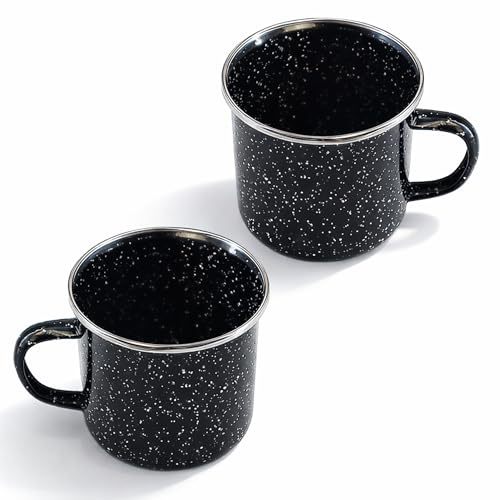 Navoys 2 Enamel Camping Mug - Black, Heat Resistant, Ideal Accessory for Camping, Picnic, Hiking, Fishing (2 Mugs)