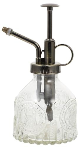 BAZEITFLOW 1 Pieza Botella Pulverizadora de Agua de Retro con Diseño para Jardinería Atomizador Práctico y Decorativo para Plantas Transparente Cabezal de Bronce