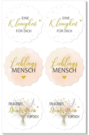 WangsLICHT Geschenkaufkleber mit Goldprägung – 60 Sticker Ø 5 cm mit 3 liebevollen Sprüchen – Edle Aufkleber für Geschenke, Mitbringsel, Gastgeschenke und Geschenkverpackungen
