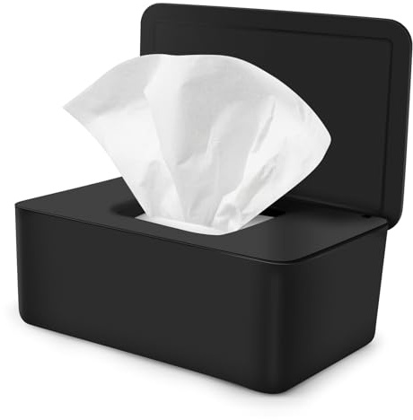 Wet Wipes Dispenser Box, Tissues Box with Lid Toilet Paper Seal Reusable Dustproof Tissue Container Nappy Case Storage for Car Office Home Bathroom Desk Black, 18.5x12.2x7
