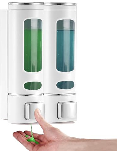 Seifenspender Wandbefestigung Ohne Bohren, 2 * 400ML Shampoo- und Duschgel-Spender Bad Seifenspender Wandmontage Waschmittelspender Wand Seifenspenders zum Kleben für Badezimmer (Weiß)