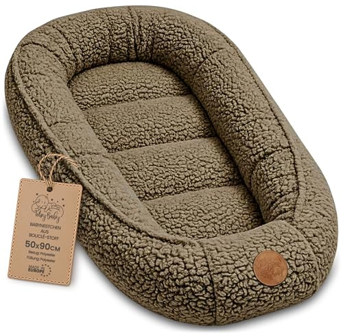 Gosigt Bebisnäste Nyfödd – Baby Nest mjukt bärbart och bekvämt för Spjälsäng Barnsäng Vagga Barnrum och Resa – ombonat mysigt för Pojke Flicka 90x50 cm Mörkbeige