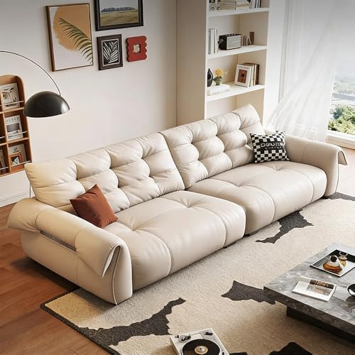 Italiensk lyxig modern enkel lädersoffa, massiv träram, rymlig och mjuk soffa, modern stor storlek, lämplig för vardagsrum/kontor/lägenhet.