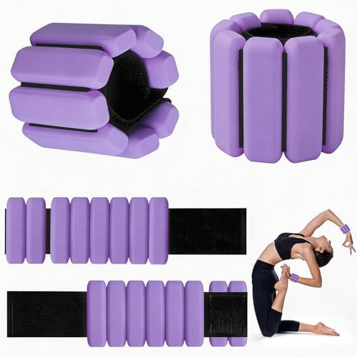 CHUANFU 2 Stycken Justerbara Handleder 0,45 kg Vardera, Bärbara Ankelvikter Handleds- och Ankelvikter Armband för Fitness, för Övning, Gång, Jogging, Yoga, Aerobic, Pilates (Lila)