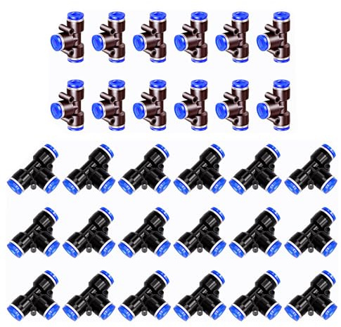 HAXIHA 30 Pezzi Connettore Pneumatico 6mm T-Type Raccordi pneumatici Raccordi a Pressione Kit Raccordi Pneumatici 3 vie Connettore Push-in Raccordi Rapidi Aria Compressa (PE-6)