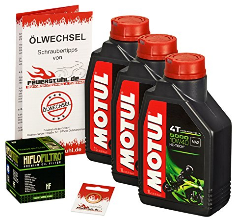 Motul 10W-40 Öl + HiFlo Ölfilter für Yamaha Grizzly 700 EPS/LE/SE/WTHC (YFM), 07-15 - Ölwechselset inkl. Motoröl, Filter, Dichtring
