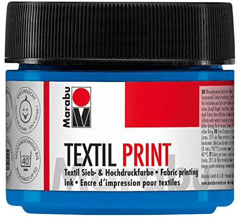 Marabu 17030050956 - Textil Print primärcyan 100 ml, Sieb- und Hochdruckfarbe auf Wasserbasis, geruchsneutral und lichtecht, lange Offenzeit, für helle und dunkle Textilien