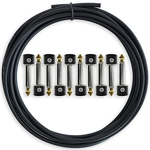Crosby Lötfreies Pedalboard-Kabelset – Kein Abisolieren des Kabels erforderlich, 3-Meter-Kabel und 10 Stecker mit vergoldeter Spitze und magnetischen Schrauben für 5 benutzerdefinierte DIY-Patchkabel