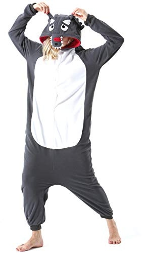 Uleemark Overall/onesie för damer och herrar, djur, karneval, halloween, kostym, lounge, sovdräkt, cosplay, pyjamas, för vuxna, unisex, Varg, S