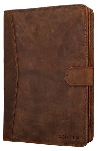 STILORD 'Cohen' A4 Dokumententasche Leder Vintage - Elegante Schreibmappe mit 12,2 Zoll Tabletfach & Reißverschluss - Perfekt für Business, Meetings & Arbeit - Echtes Leder, Farbe:mittel - braun