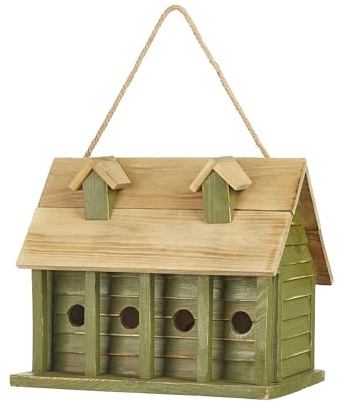 Glitzhome 14.25 Hanging Birdhouse for Outside, Oversized Distressed Solid Wood Cottage - Spring Ready Nesting Box & Christmas Garden Gift Idea