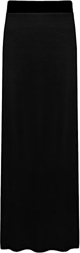 Ladies Long Maxi Skirt Womens Elasticated Stretch Full Length High Waist Jersey Gypsy Style Plain Printed Plus Size Skirts Black-12-14